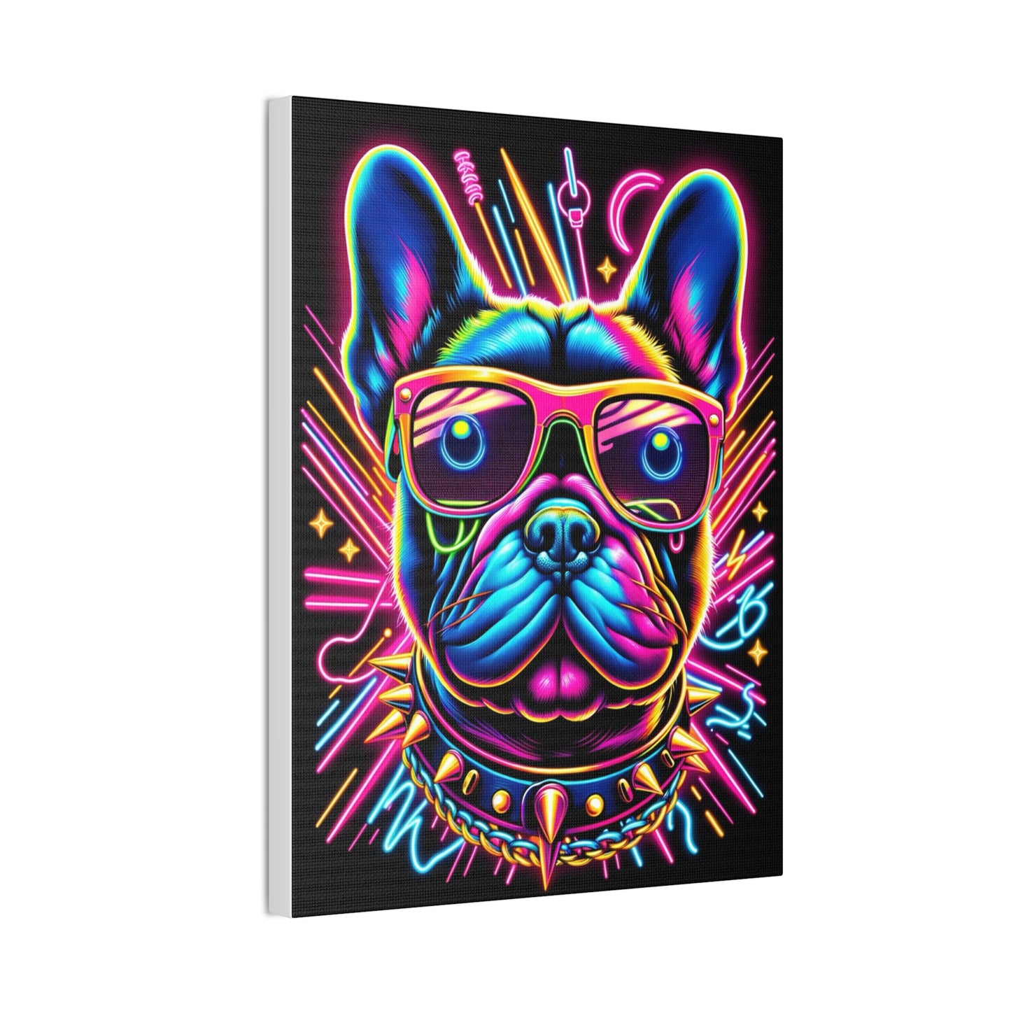 Neon Frenchie Fur Buddy Portrait Canvas Stretched, 0.75"