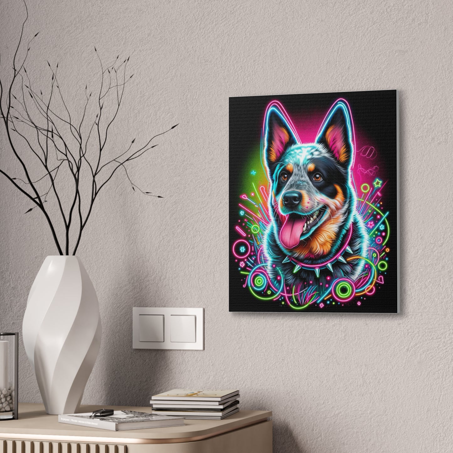 Neon Blue Heeler Portrait Canvas Stretched, 0.75"