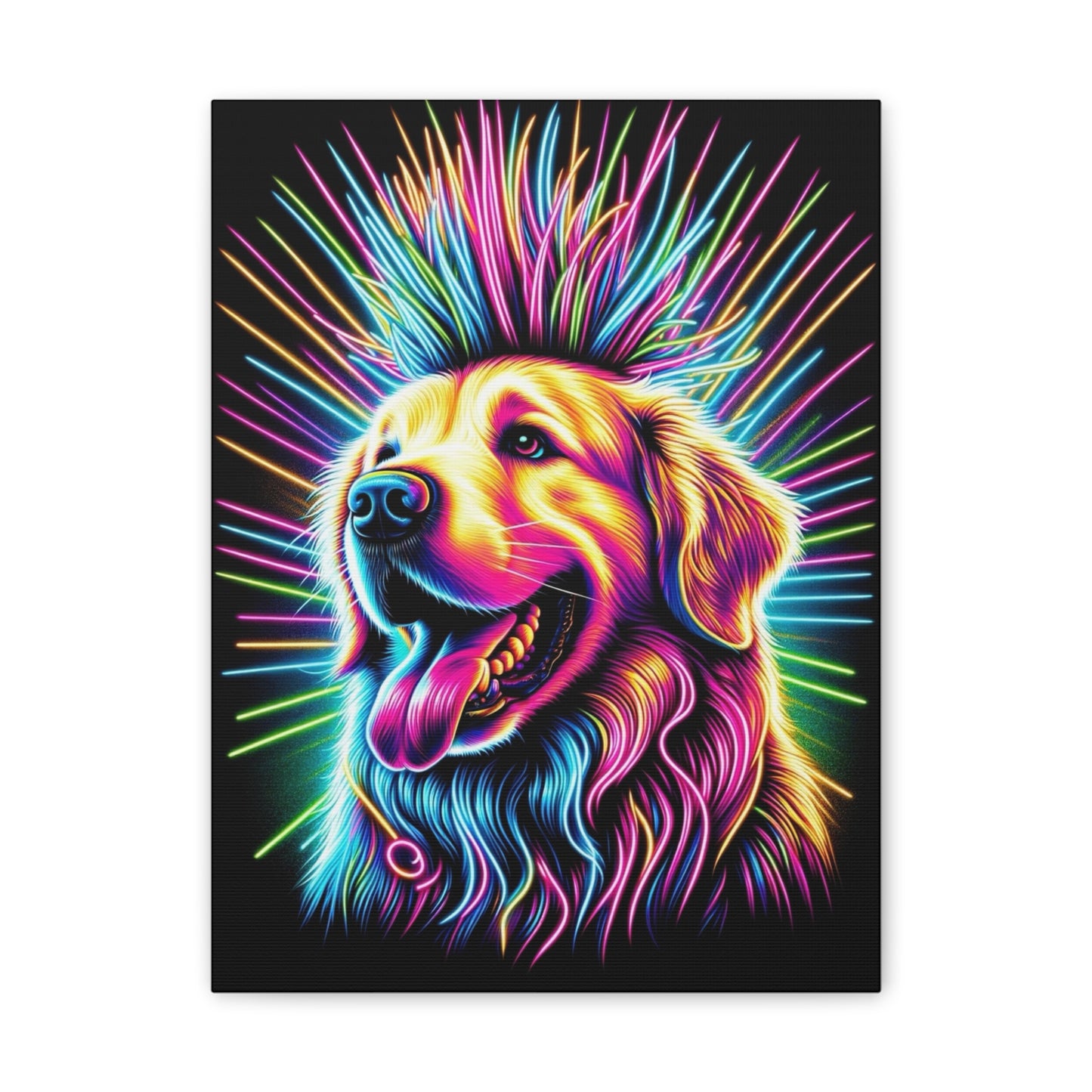 Neon Golden Retriever Portrait Canvas Stretched, 0.75"