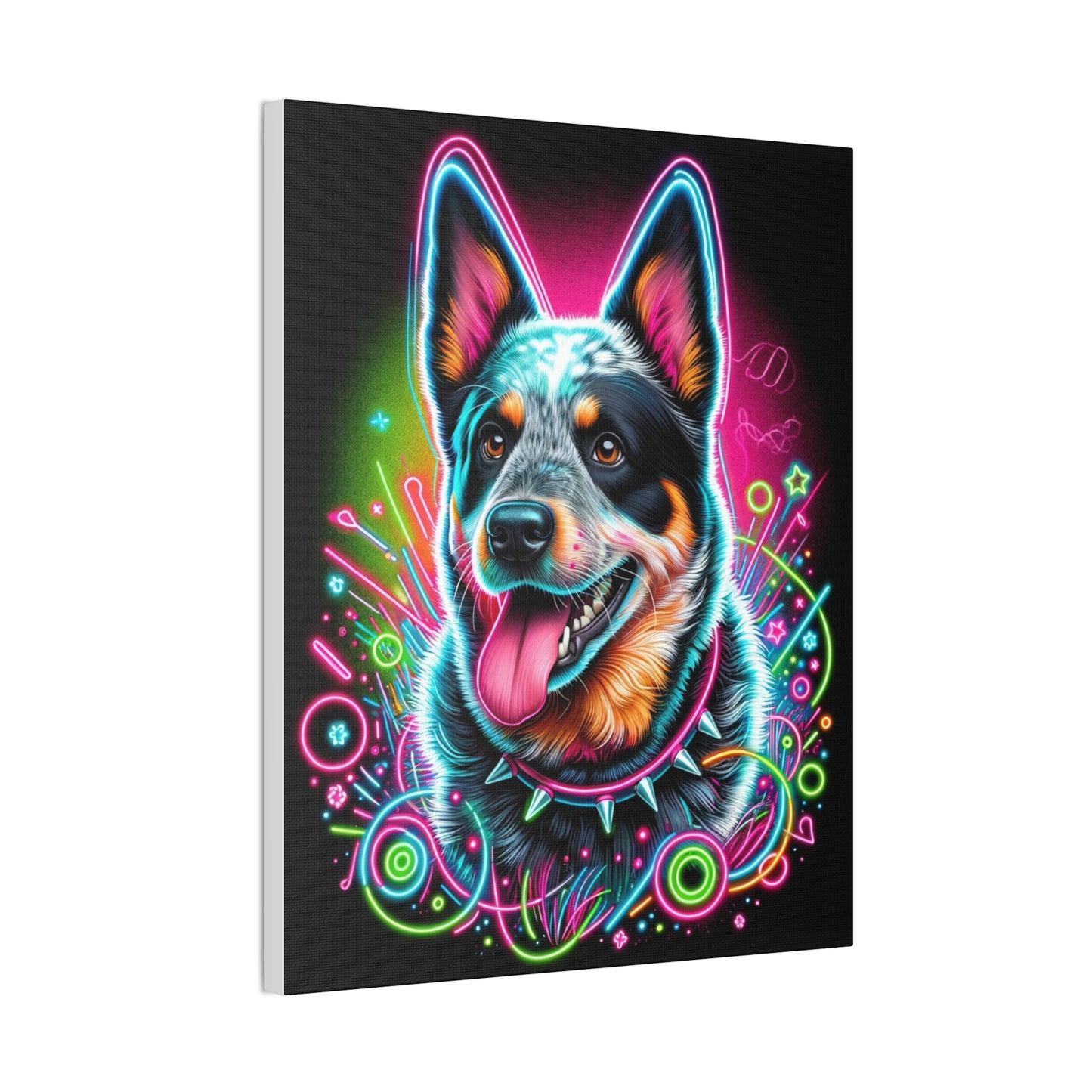 Neon Blue Heeler Portrait Canvas Stretched, 0.75"