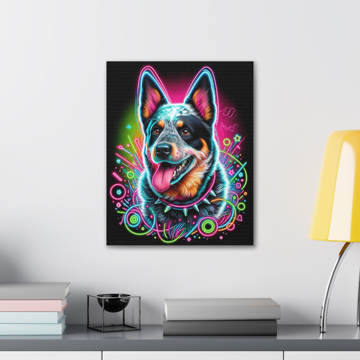 Neon Blue Heeler Portrait Canvas Stretched, 0.75"