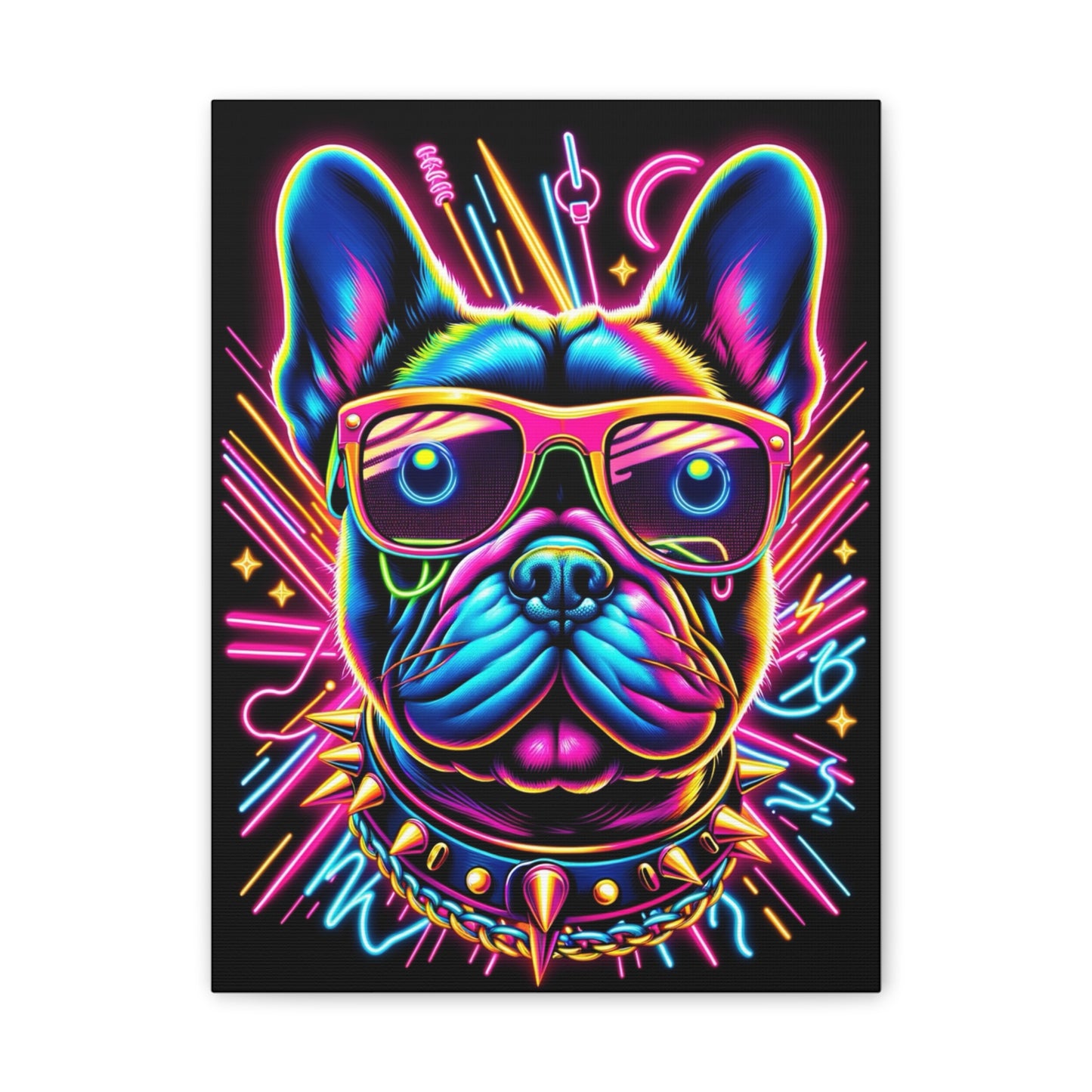 Neon Frenchie Fur Buddy Portrait Canvas Stretched, 0.75"