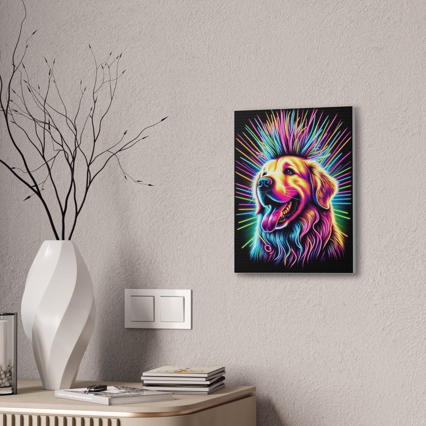 Neon Golden Retriever Portrait Canvas Stretched, 0.75"