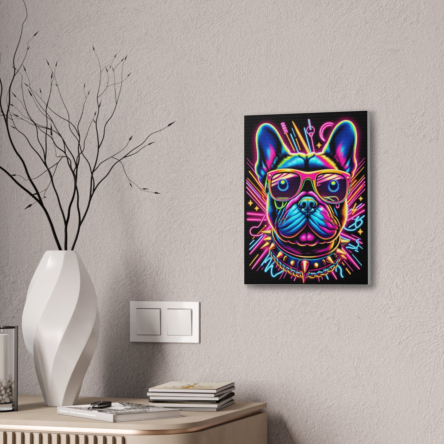 Neon Frenchie Fur Buddy Portrait Canvas Stretched, 0.75"