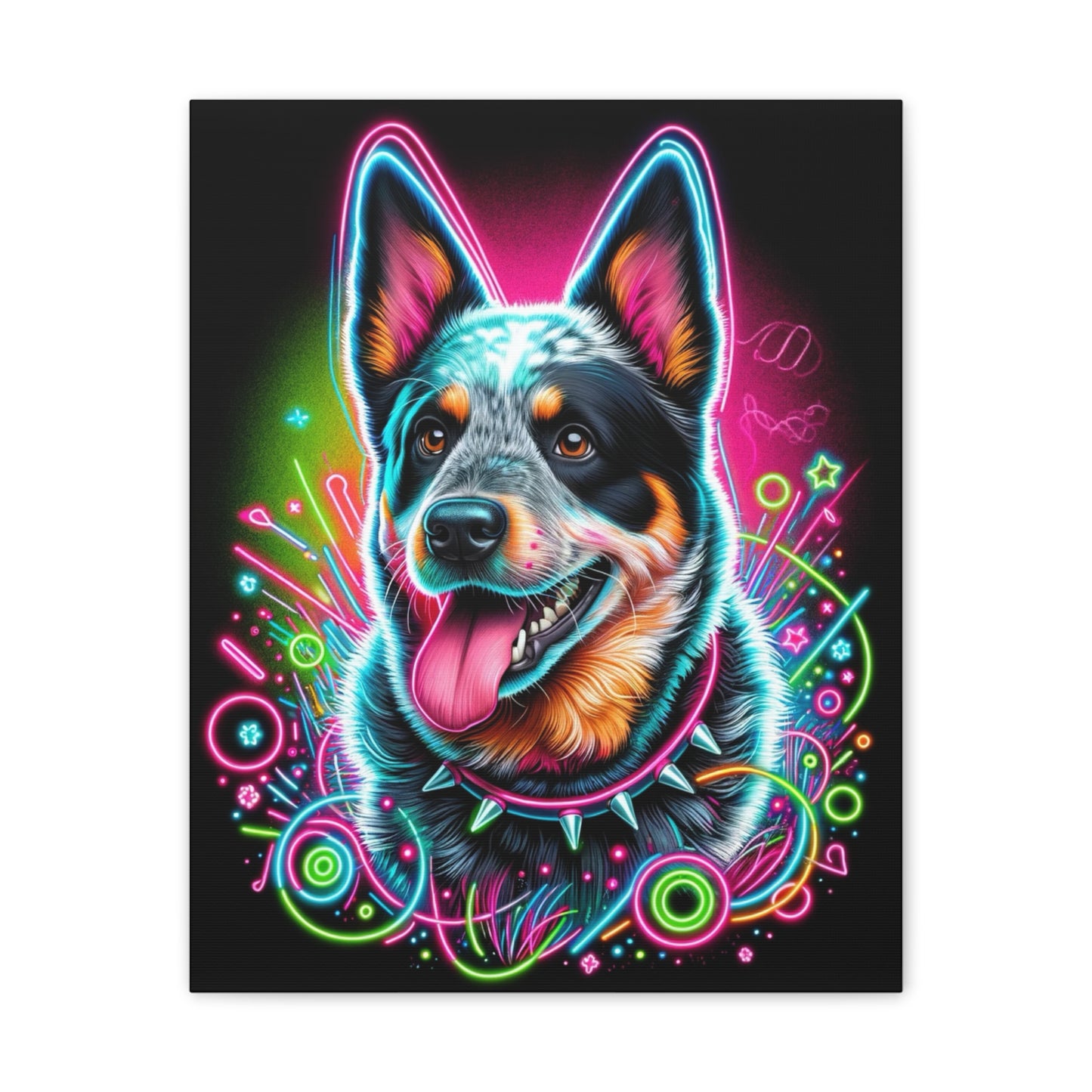 Neon Blue Heeler Portrait Canvas Stretched, 0.75"