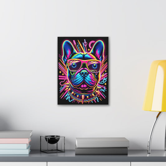 Neon Frenchie Fur Buddy Portrait Canvas Stretched, 0.75"