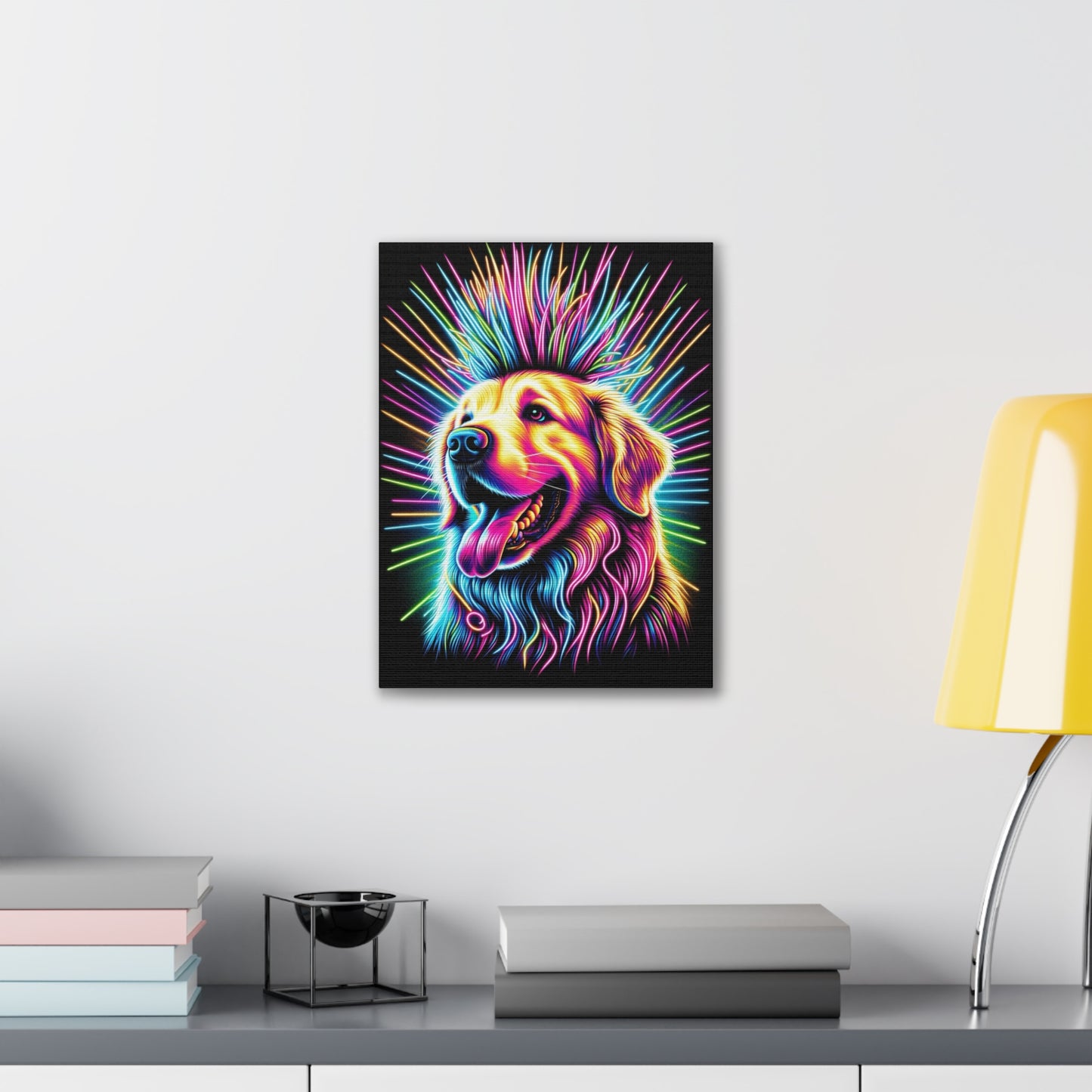 Neon Golden Retriever Portrait Canvas Stretched, 0.75"